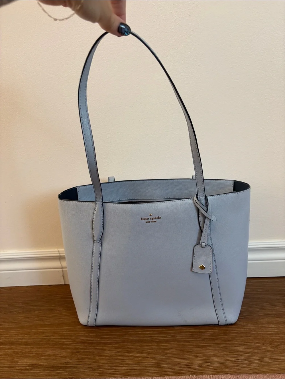 kate spade Light Blue Leather Tote with Gold Logo Charm